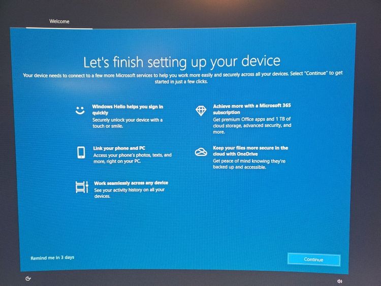 Windows Finish Setting Up Your Device screen